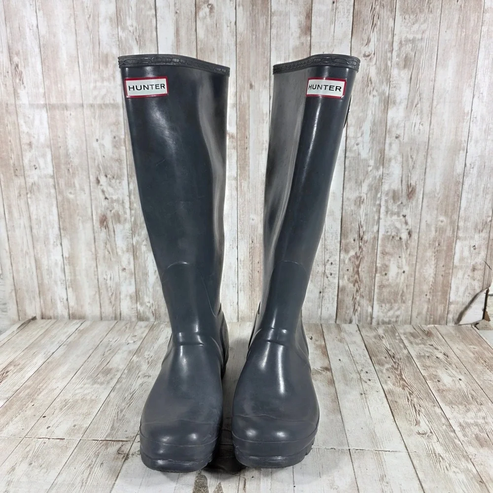 Hunter Original‎ Gloss Tall Navy Blue Rain Boots Womens Size 7 Waterproof W23616